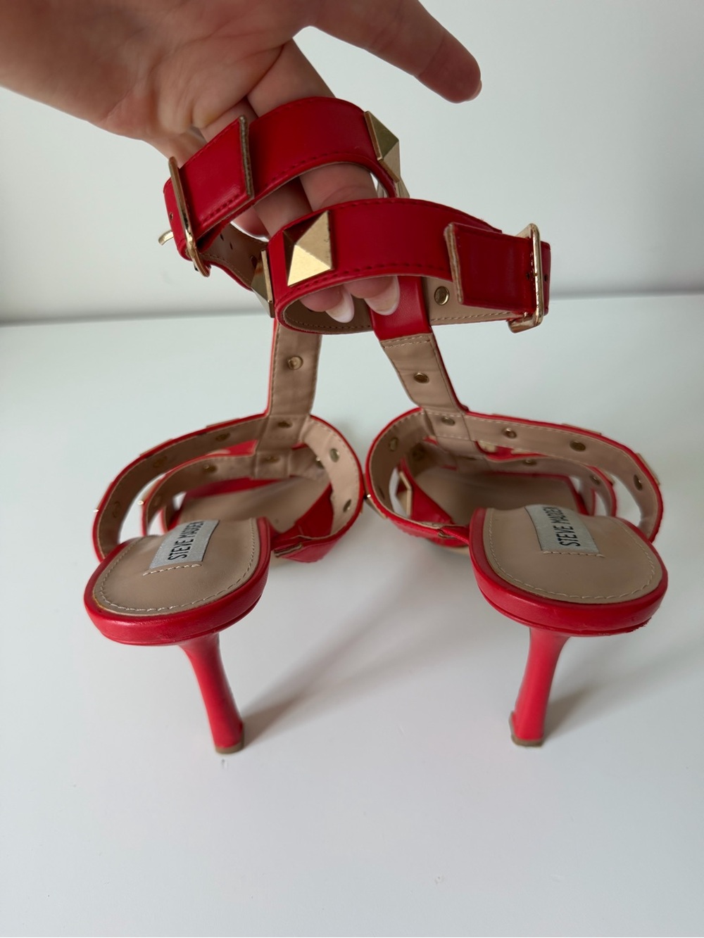 Steve Madden Red Pyramid-Stud Gladiator Heels - Picture 3 of 3